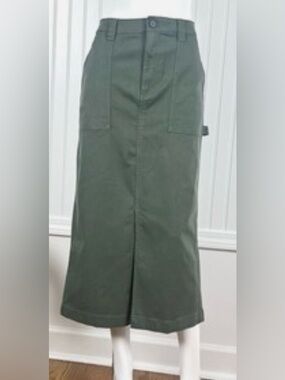 Loft Olive Green Utility Midi Skirt